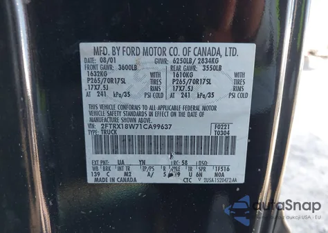 2001 Ford F150 z USA, uszkodzony, nr VIN 2FTRX18W71CA99637